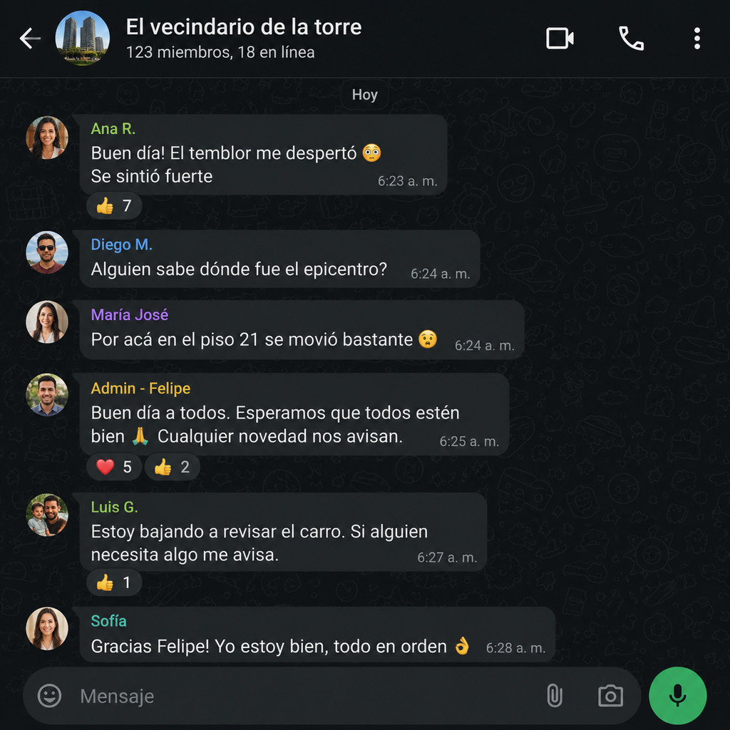 chat de whatsapp después de un temblor en una torre